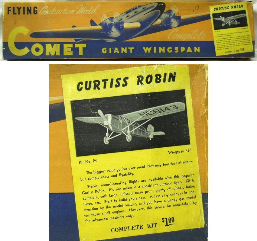 Comet Curtiss Robin  With Comet Glue and Banana Liquid - 48 Inch Wingspan Balsa Flying Aircraft, P-4 plastic model kit